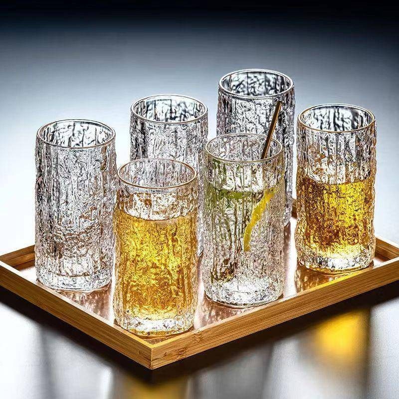 輕奢ins簡約高顏值北歐風金邊透明啤酒玻璃水杯家用琥珀樹紋玻璃玻璃杯/收納