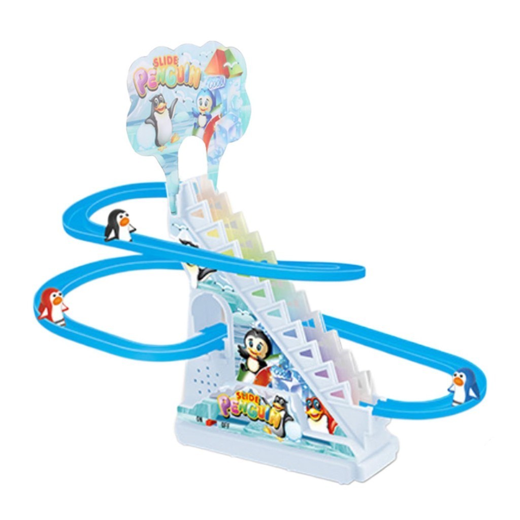 【WhbadguyojTW】電動企鵝LED閃燈玩樂小玩具套裝企鵝爬樓梯玩具兒童禮物