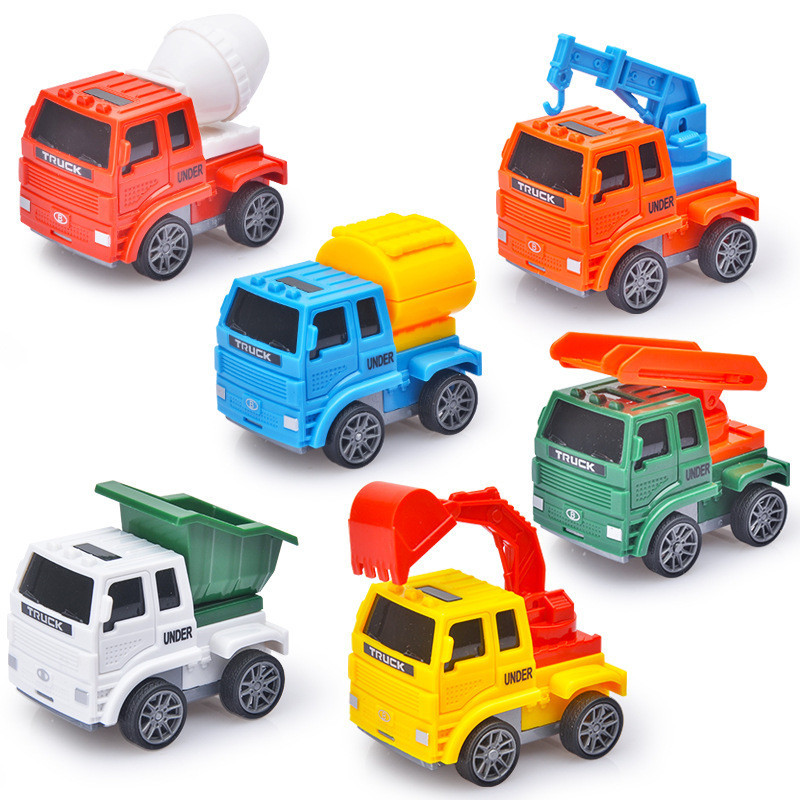 IIKM 迷你回力車慣性小汽車兒童微型消防車寶寶工程車玩具套裝組合男孩