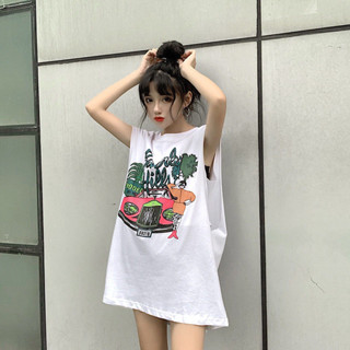 💖臺灣出貨💖長版小背心 嘻哈港味學生無袖t恤假兩件背心女中長款BF風寬松坎袖籃球上衣ins