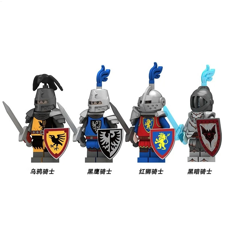 黑暗騎士拼裝世紀城堡騎士兼容樂高中古黑鷹烏鴉紅獅人仔積木玩具