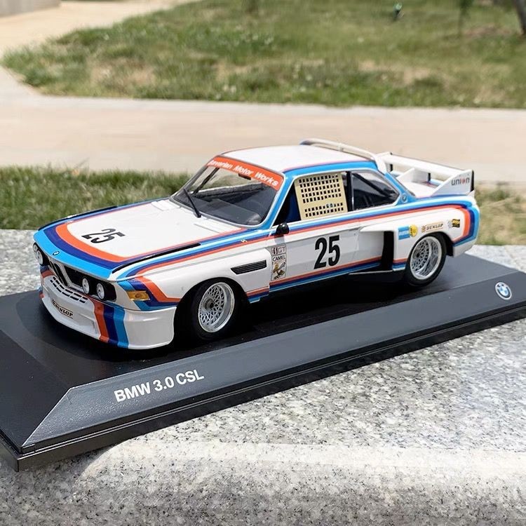 Available1:18迷你切寶馬BMW 3.0 CSL 1975賽百靈耐力賽冠軍車25號汽車模型