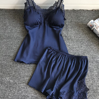 速發睡衣女夏季兩件套冰絲睡裙性感模擬絲吊帶家居服薄款絲綢蕾絲套裝睡衣女夏季兩件套冰絲睡衣性感仿旗袍扣