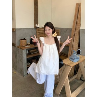 【HOT 本舖】 實拍 設計感小飛雪紡衫女拼接蕾絲邊高階氣質白色上衣