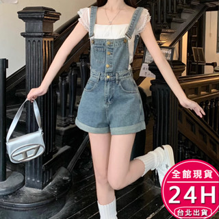 【梨卡】隔日到貨 女裝 吊帶褲 短褲 牛仔背帶 工裝褲 牛仔吊帶褲 吊帶連身褲 闊腿熱褲 GA392【現貨24H】
