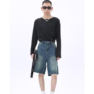 【HOT 本舖】男裝 美式復古水洗牛仔五分褲男女款夏季2025新款寬鬆顯瘦中褲短褲子潮