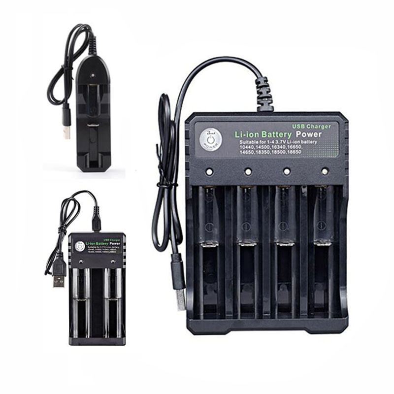 3.7v 18650 USB充電器鋰離子電池電源1-4槽獨立充電便攜18350 16340 14500電池充電器TWK1