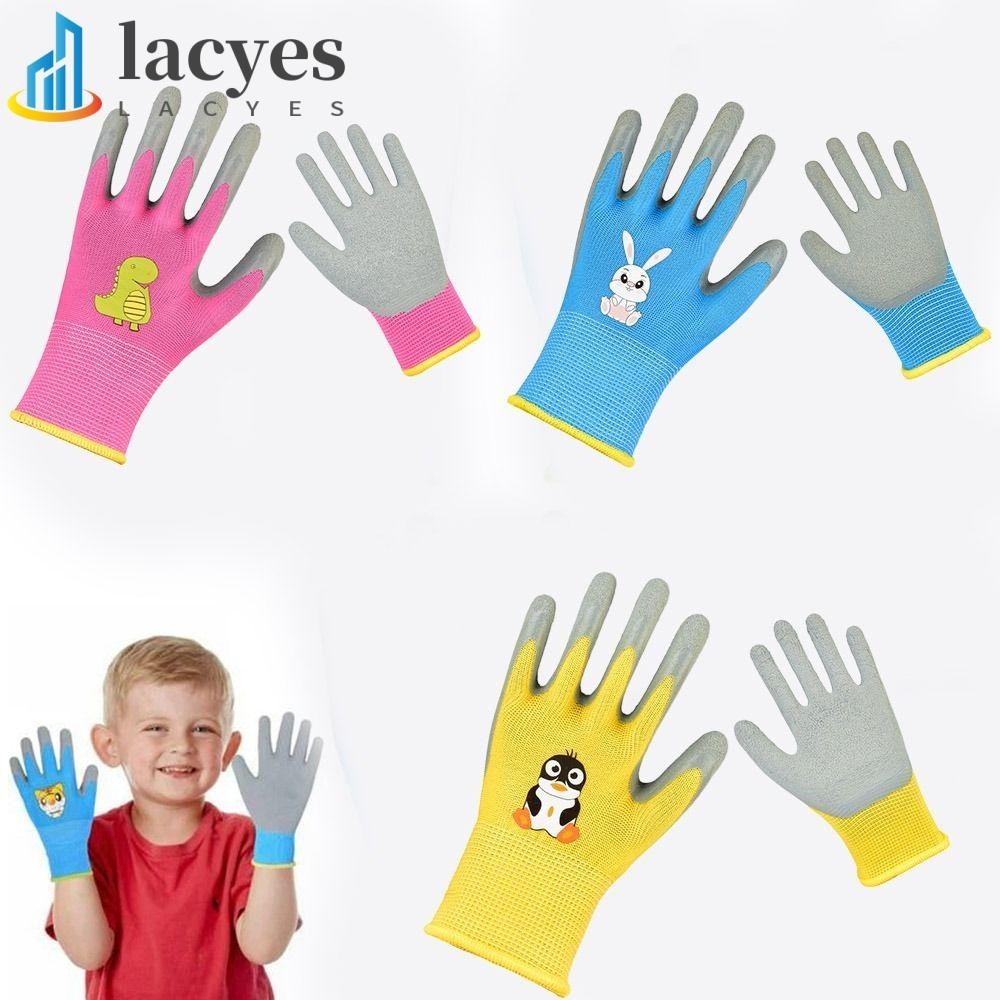 LACYES花園工作手套,經久耐用防滑兒童園藝手套,收集貝殼透氣動物圖案兒童防護手套種植工作
