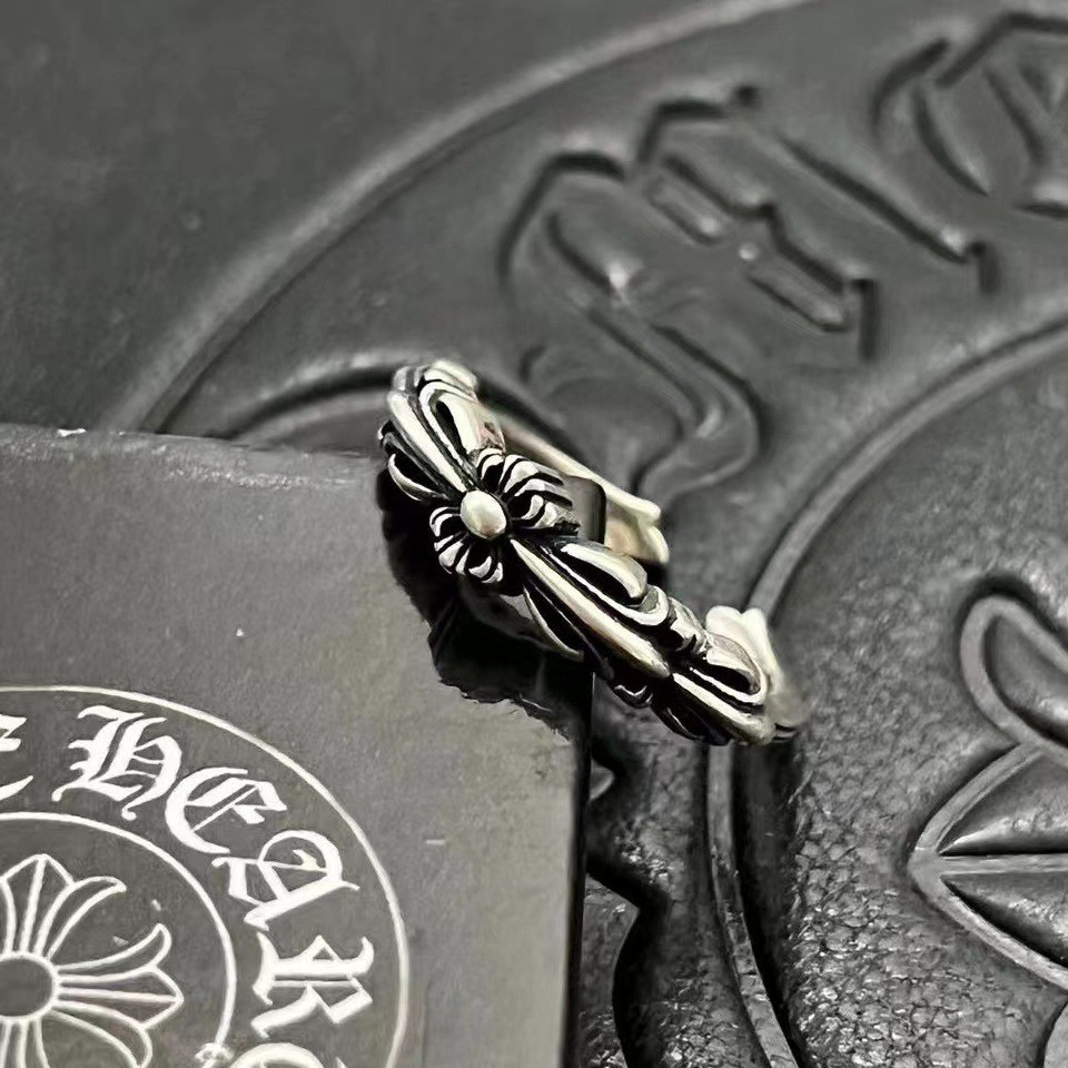 Chrome Hearts 克羅心戒指開口小指環男女純銀做舊復古嘻哈細戒925純銀CJ075