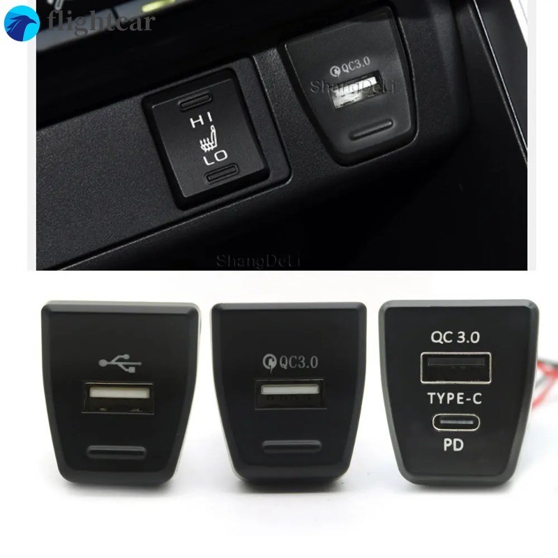 (FT)車載充電器 Usb 接口插座內部 QC3.0 USB 快速充電器適用於豐田 Rav4 2019 2020 配件