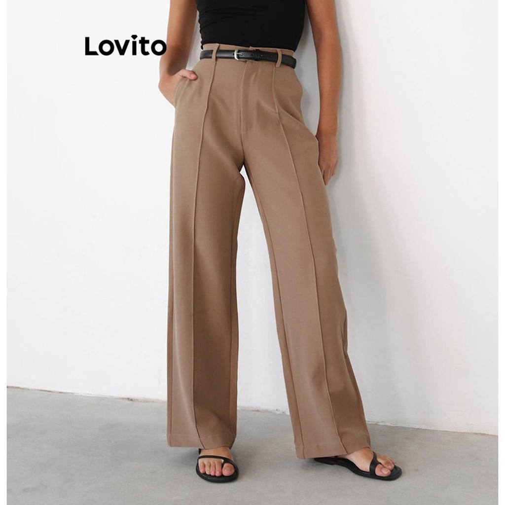 Lovito 女款優雅素色口袋結構線長褲 LNL45081