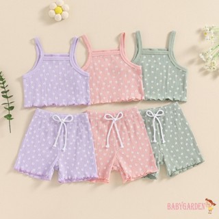 Baga-0-3 歲女嬰夏季服裝可愛碎花無袖吊帶背心 + 短褲嬰兒 2 件套衣服