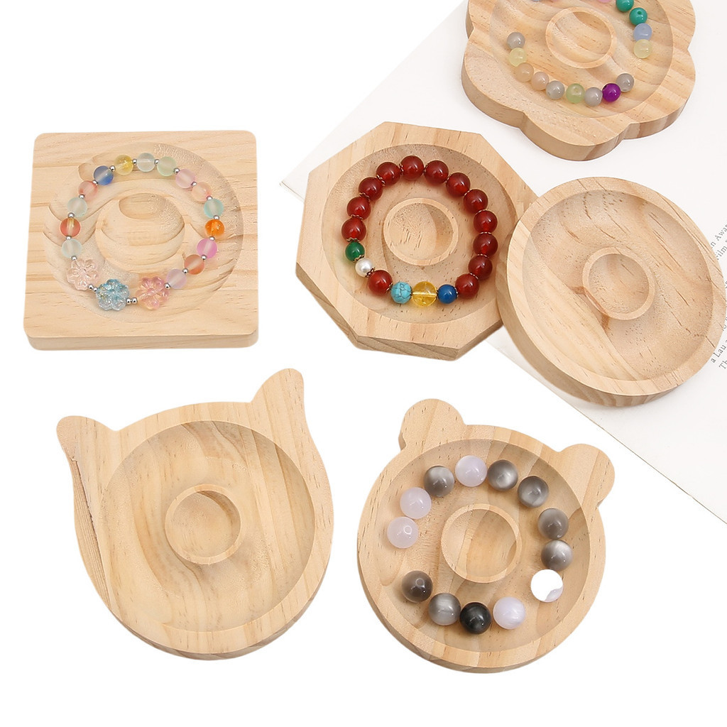 串珠實木道具擺拍展示盤 松木原木色手作收納盤diy飾品手鍊設計盤