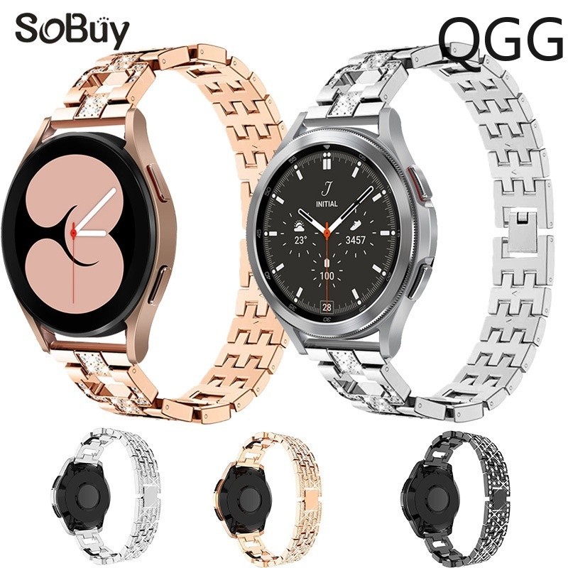 Sobuy 適用三星active2 D字鑲鑽金屬不鏽鋼錶帶Galaxy watch6/5 43/47mm