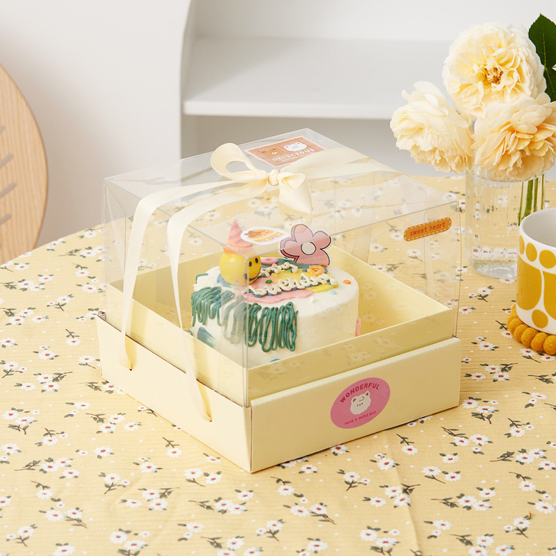 【客製化】【情人節蛋糕包裝】網紅 烘焙 4寸 婦女節 情人節 蛋糕盒 6寸 透明 生日蛋糕 包裝盒子 高級綁帶