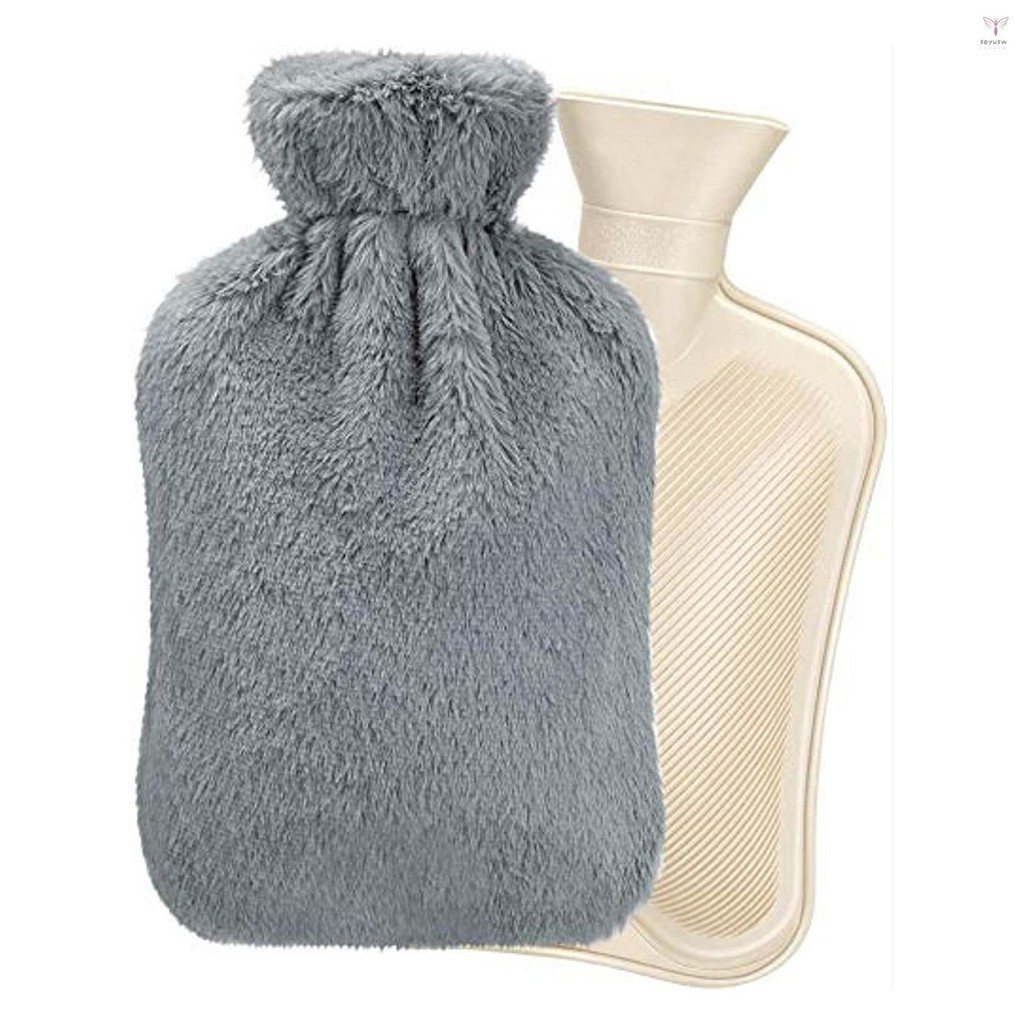 帶毛絨蓋的熱水袋 2L 大容量橡膠熱水瓶手腳暖器,用於床上熱敷冷療肩部疼痛緩解