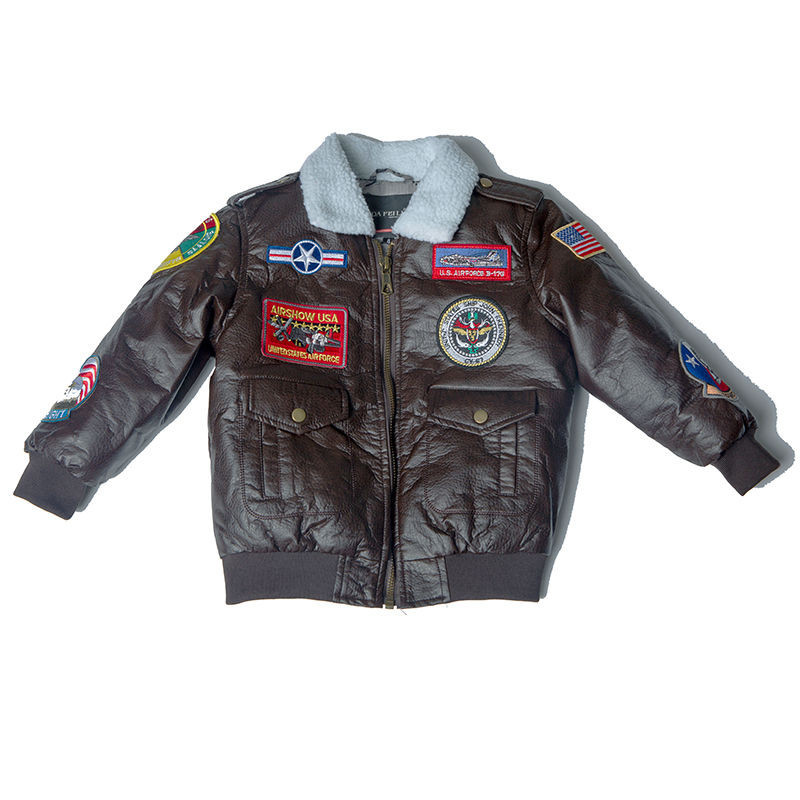 男女童冬季夾克兒童皮衣美國空軍飛行員A2風格外套加厚真皮