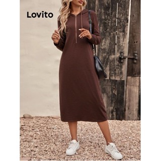 Lovito 女士休閒條紋口袋洋裝 LNL53017