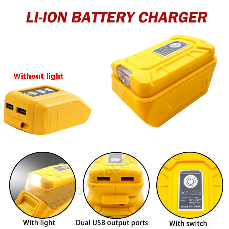 Dewalt 20V 鋰離子電池雙 USB 輸出端口轉換器移動電源手機充電器帶 LED 工作燈的電池適配器
