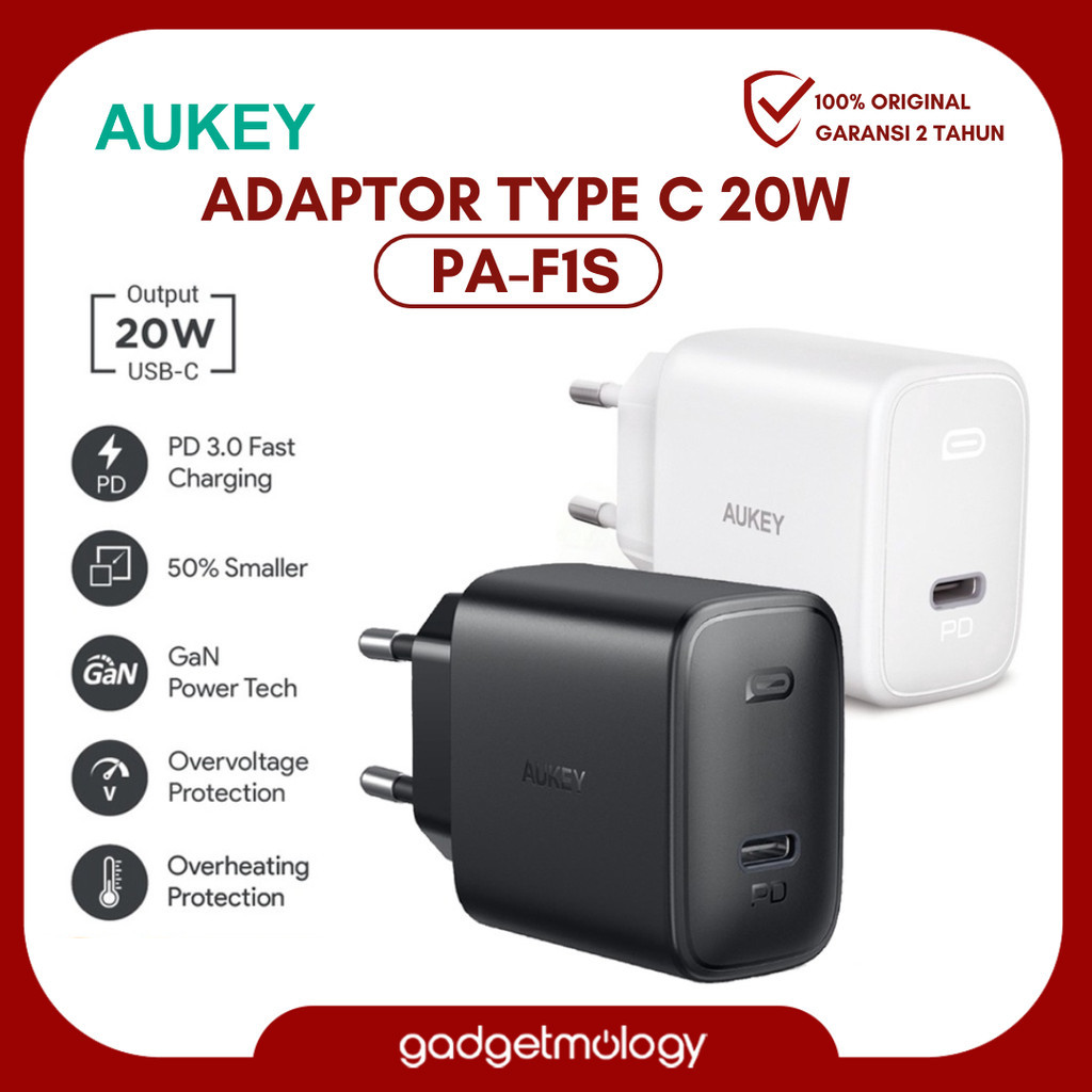 Aukey適配器充電器type C 20W Swift系列超緊湊PD 3.0快速充電PA-F1S原裝
