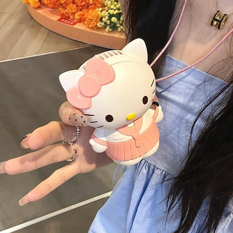 夏季Hello Kitty風扇 掛脖風扇 大風力靜音 USB充電迷你風扇 無葉手持風扇 可愛凱蒂貓風扇隨身便捷迷你可愛