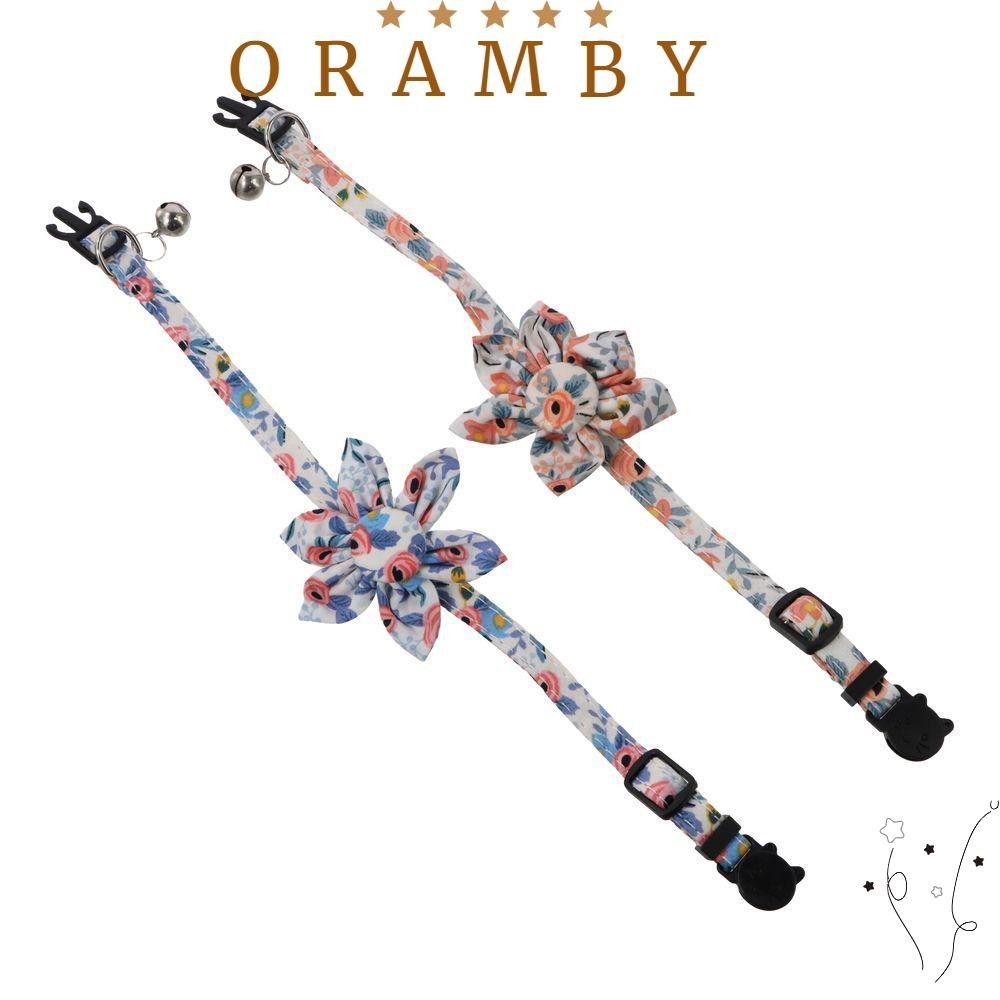ORAMBEAUTY2件帶鈴鐺的安全扣,穿著舒服重量輕花貓項圈,日常和假日服裝套房可調橙色和藍色棉