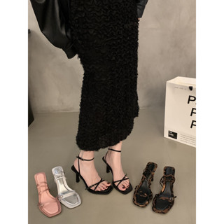 ✨台灣出貨✨ 三色 黑/銀/豹紋色 法式 細跟 高跟鞋 涼鞋 拖鞋 新款 高級感 一字帶 配裙子