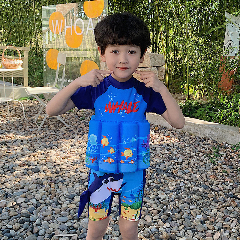 【2-6歲】男童泳衣可愛卡通海底世界鯊魚中兒童男寶浮力連身兒童泳裝 MQ405
