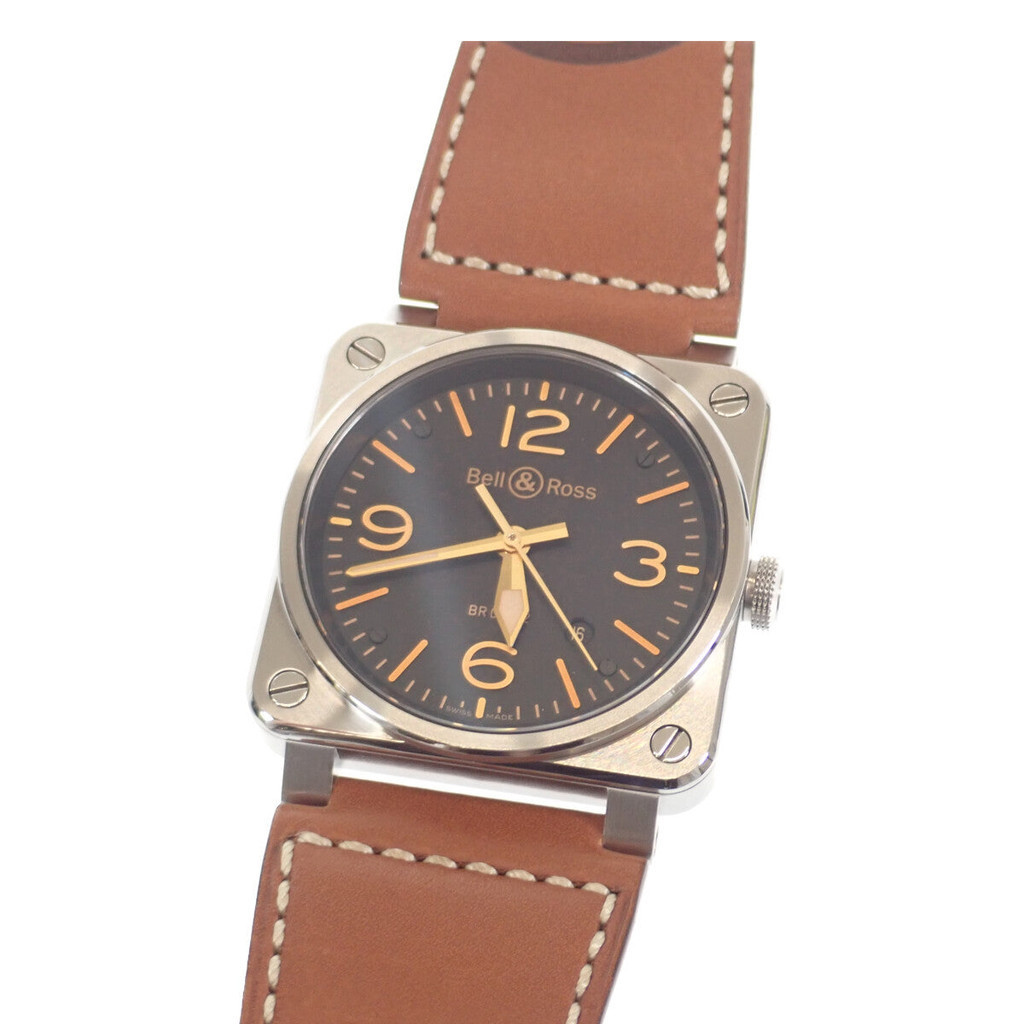 Bell &amp; Ross 錶帶 手錶男用 黑色 金色 皮革 不鏽鋼 字盤 日本直送 二手