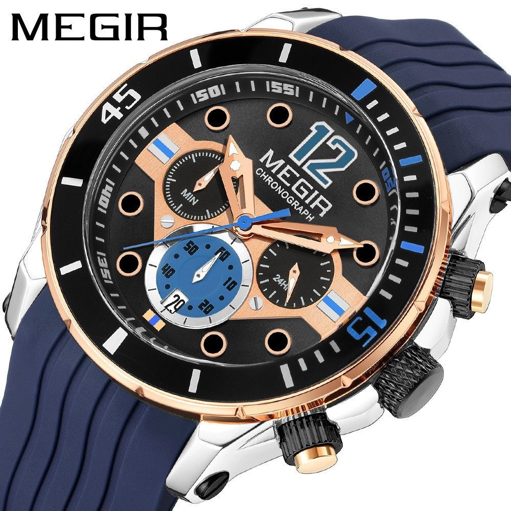 【現貨秒發】美格爾megir手錶男 酒桶表方形霸氣計時矽膠男士手錶2218 M9U2
