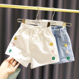 【臺灣出貨】【7884人好評】1-5歲女寶寶刺繡小花白色牛仔短褲3女童夏季女 童可愛水洗熱褲