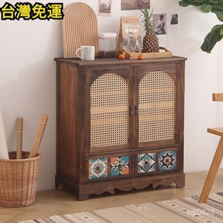 【精品優選】🌹【訂金】免運！實木北歐藤編鬥櫃原木傢用櫃子收納儲物櫃日式美式簡約玄關鞋櫃