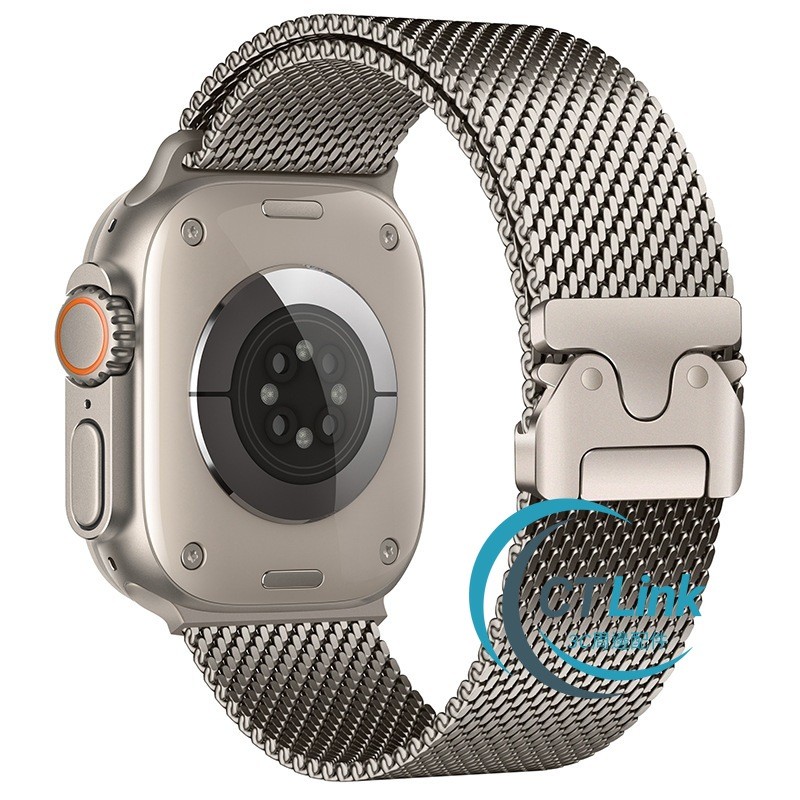 降落傘扣 不鏽鋼米蘭機甲 適用 Apple Watch 11 10 9 8 7 SE蘋果錶帶 42mm 46mm金屬錶帶