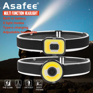 Asafee COB LED戶外便攜超亮手電筒紅藍光野營頭燈5速工作安全燈夜跑頭燈袖珍燈可充電防水