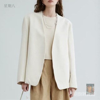 【星期捌】2025 春鞦 新款 女士 氣質 小眾 小西裝 外套 女 長袖 小個子 休閒 米白色 簡約 西服 韓版 上衣