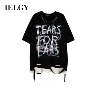 IELGY 夏季假兩件式男士T恤項鍊短袖嘻哈破洞上衣