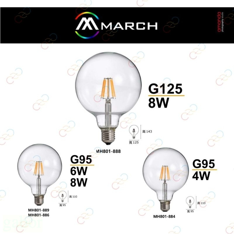 家家亮~附發票 MARCH LED G95 G125 4w 6w 8w 燈絲燈泡 仿鎢絲 復古燈泡 珍珠燈泡