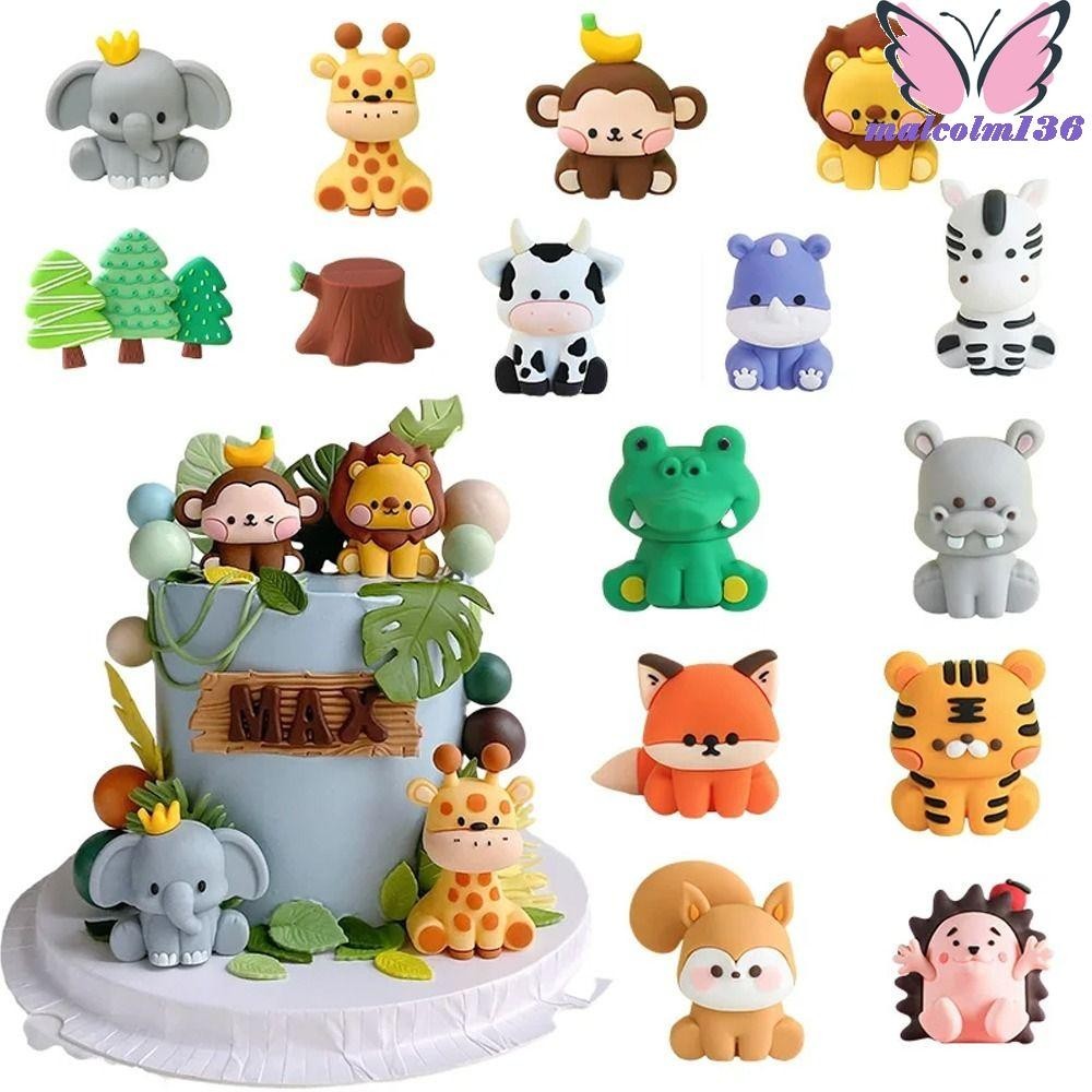 MALCOLM獅子猴子老虎蛋糕,軟橡膠3D動物主題蛋糕,可愛大象長頸鹿蛋糕裝飾生日派對用品