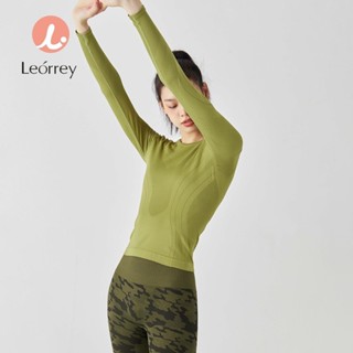 Leorrey樂拉運動透氣鏤空圓領t恤緊身女瑜珈健身長袖