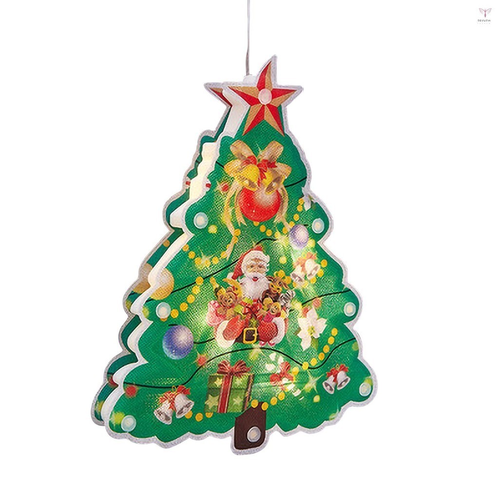 聖誕吊燈 LED 窗燈帶吸盤電池供電 LED 聖誕窗燈麋鹿雪人聖誕樹形燈用於聖誕派對裝飾