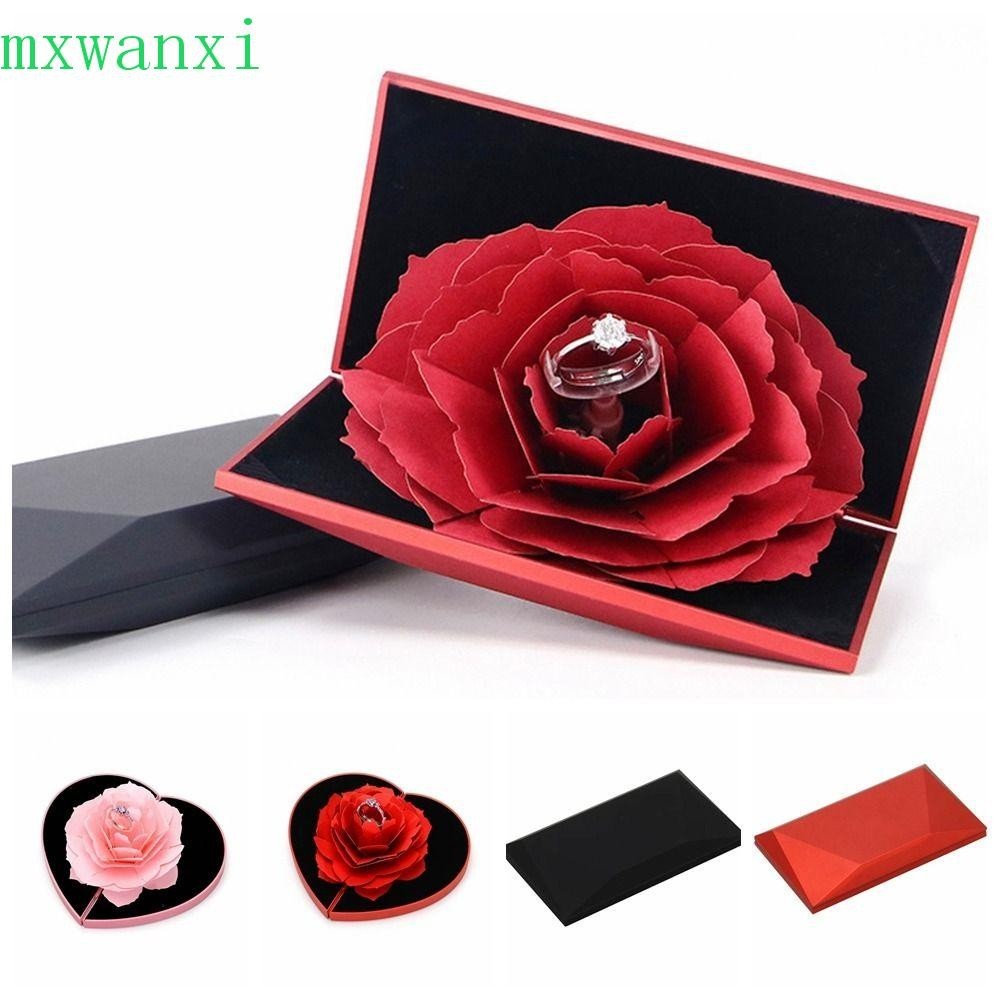 MXWANXI玫瑰花戒指盒子,心形特別設計3D環形顯示器支架,儲物盒珠寶首飾包裝環形外殼珠寶收納盒
