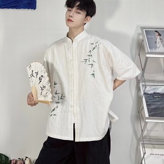 新中式短袖襯衫 M-3X 中國風盤扣短袖襯衫 男裝 高級感唐裝外穿襯衫外套春夏季