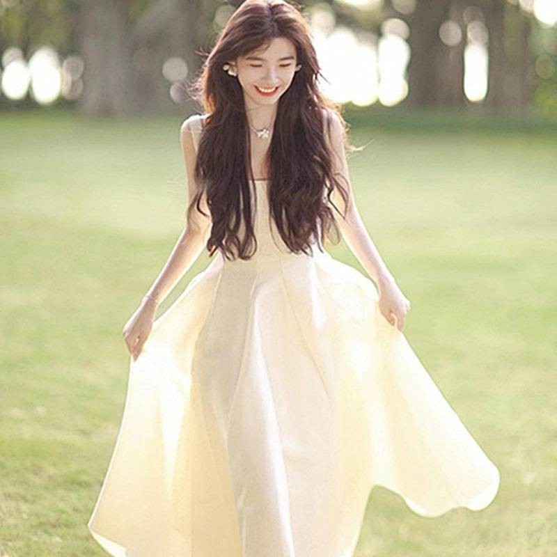 [現貨] 輕 婚紗  韓系  登記結婚穿搭 超仙森系 吊帶輕婚紗 白色簡約 小個子領 證登記洋裝 新娘訂婚禮服女