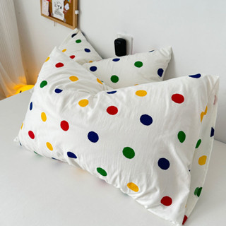 ins風純棉彩色波點枕套 簡約韓系雙層紗枕套 水洗棉枕頭套 枕巾 48x74cm單人枕芯套
