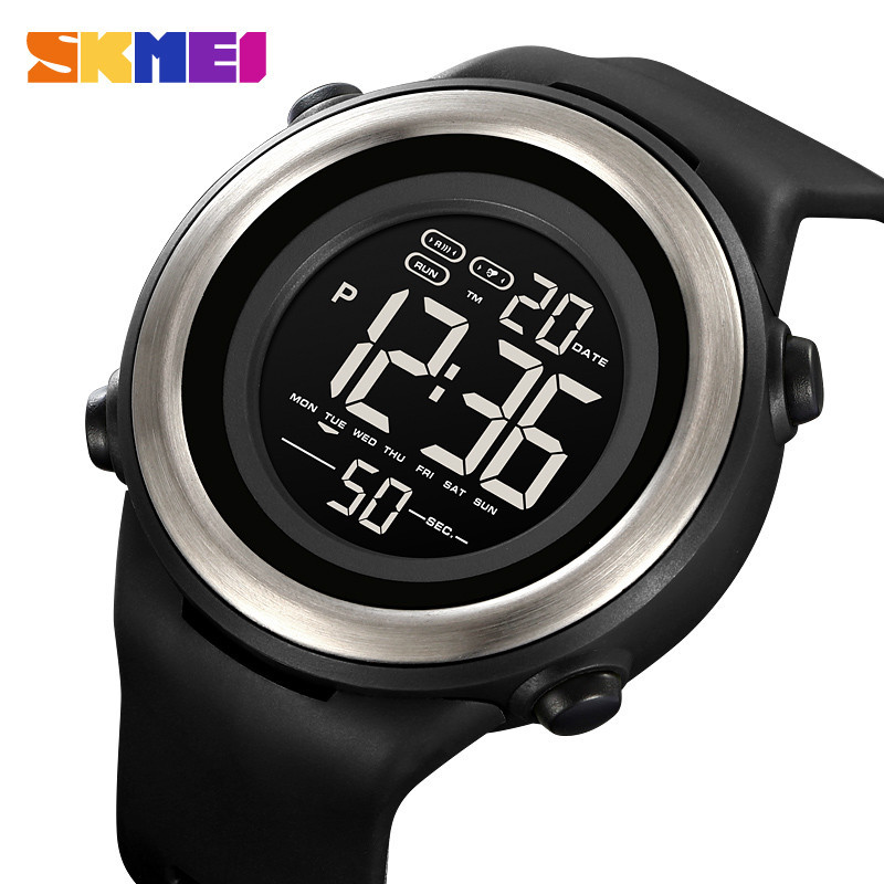 Skmei 雙時間秒錶計時器鬧鐘秒錶計時器男士新款電動手錶軍綠色防水 LED 手錶