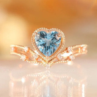 奢華鍍金藍寶石愛心戒指 優雅心形藍鑽開口戒指 高級珠寶