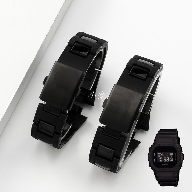 小麥-適用於卡西歐 DW6900/DW9600/GW-M5610 黑色塑料鋼錶帶手錶配件