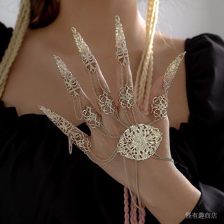印度女人首飾✨歐美朋克哥特風連指手煉 女復古錐形流蘇指甲 手背鏈飾品 印度女人手部飾品 cosplay印度女人
