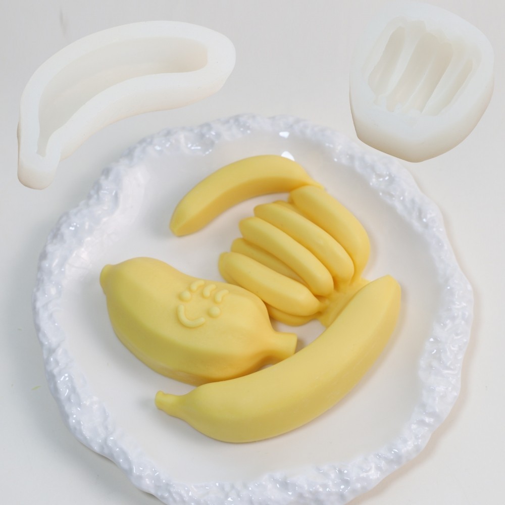 捏捏樂香蕉香薰蠟燭矽膠模具DIY手工烘焙蛋糕裝飾仿真水果模具