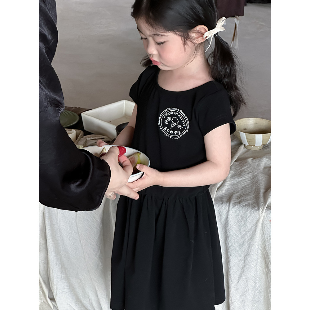 ✨HIKIDS✨女童芭蕾風針織洋裝 2024夏季新款韓版兒童後背交叉帶短袖裙子